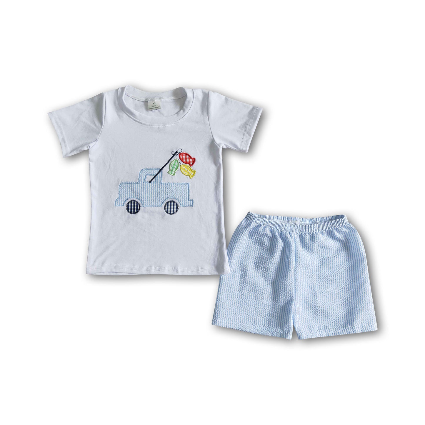 Fishing truck embroidery baby boy summer clothes