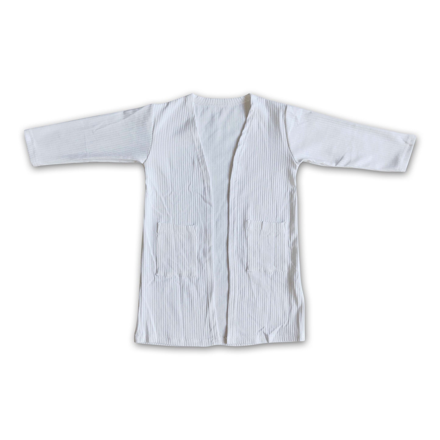 White long sleeve pockets spring cotton cardigan