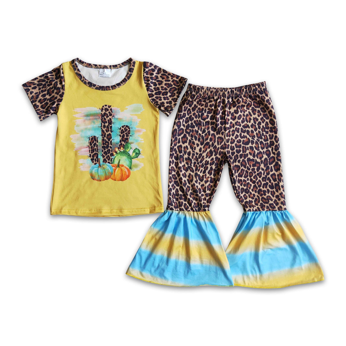 Girl Cactus Leopard Bell Bottom Outfit