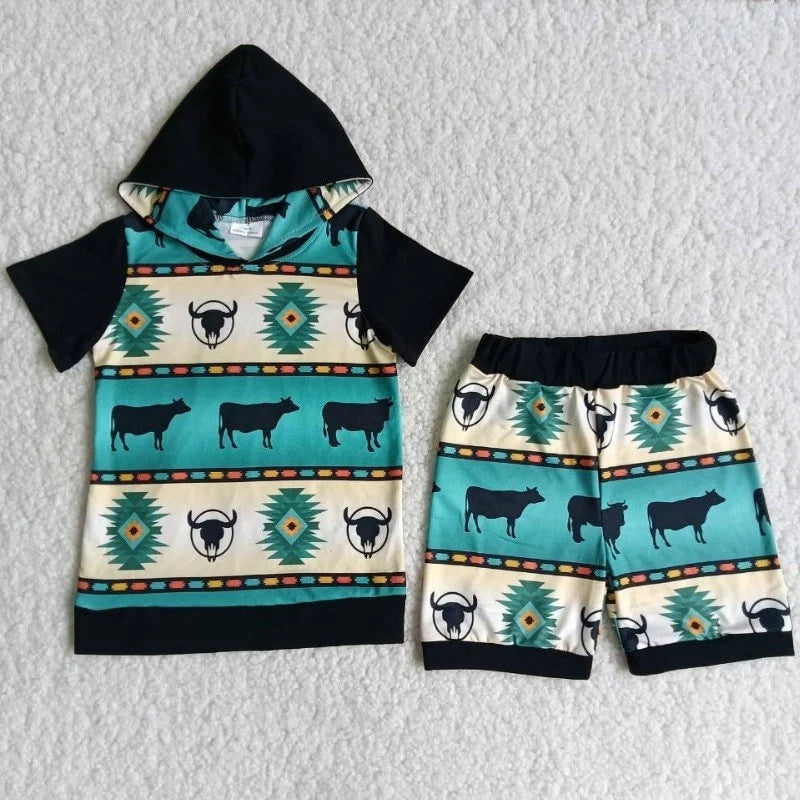 Cow print boy western hoodies set