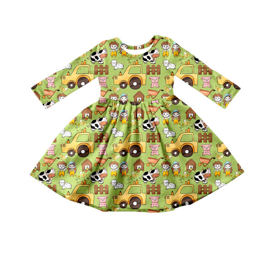 MOQ 5 pig sheep tractor baby girls farm twirl dress