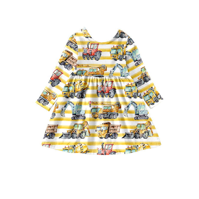 MOQ 5 PCS long sleeves yellow constructions girls dress