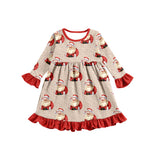 MOQ 5 PCS leopard santa long sleeves baby girls Christmas dress