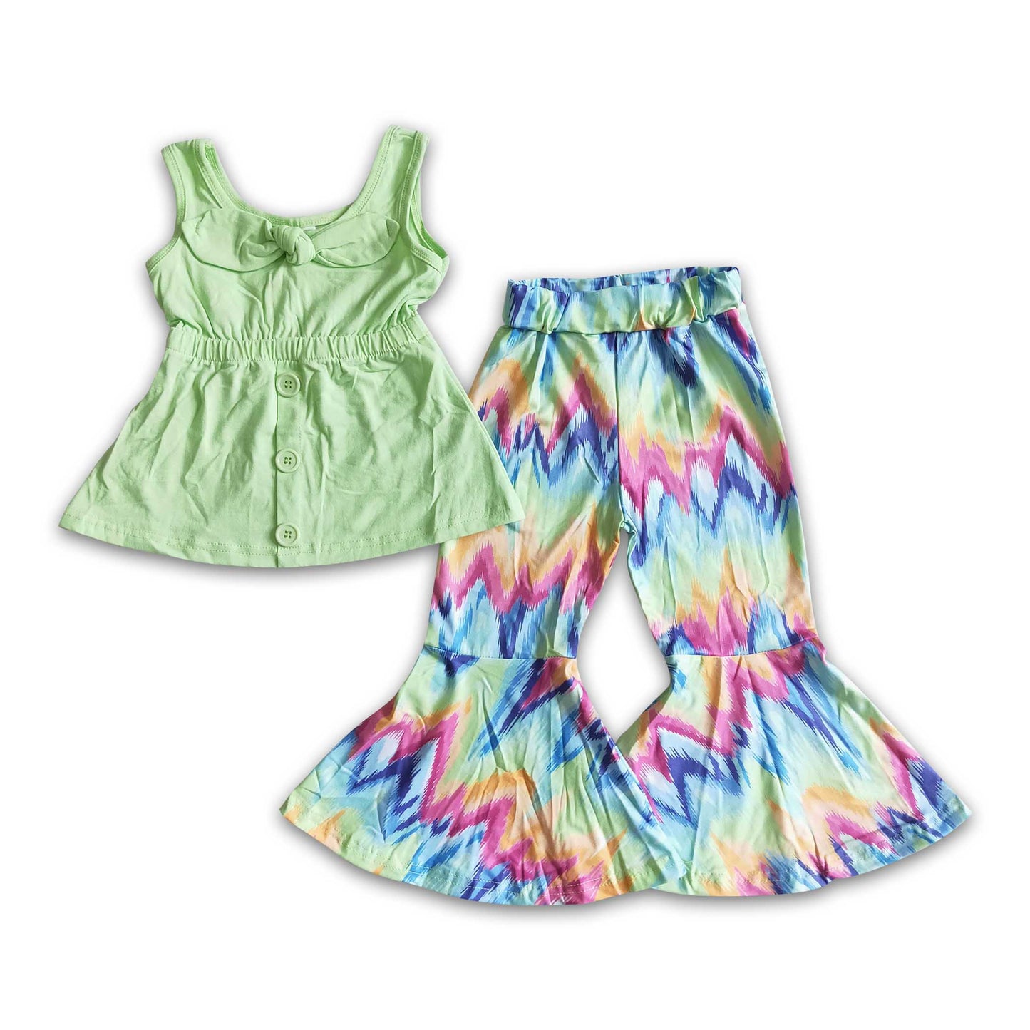 Girl Green Bow Tie Dye Print Outfit