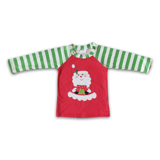 Santa print stripe long sleeve boy Christmas shirt