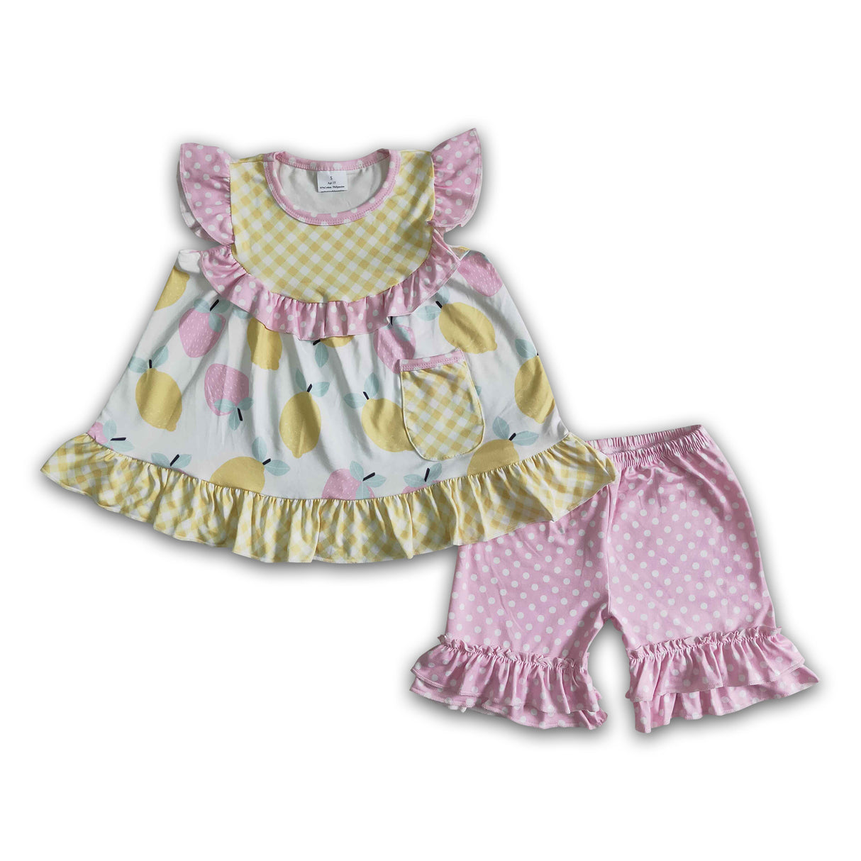 Lemon strawberry pocket tunic ruffle shorts girls summer outfits