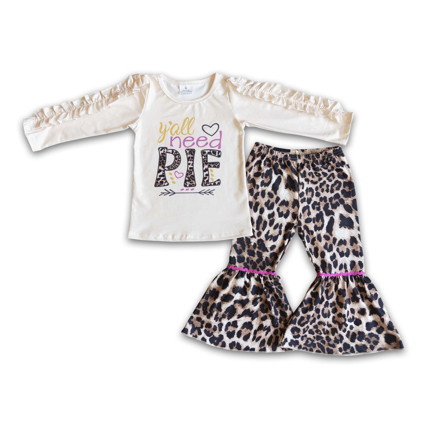 Y'all need pie ruffle sleeve shirt leopard pants girls boutique clothing
