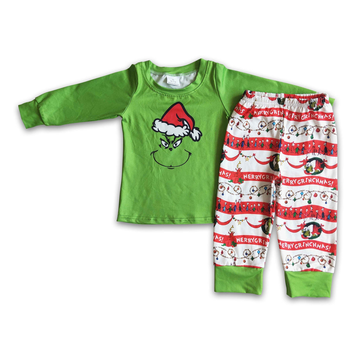 Green face shirt match pants boy Christmas pajamas