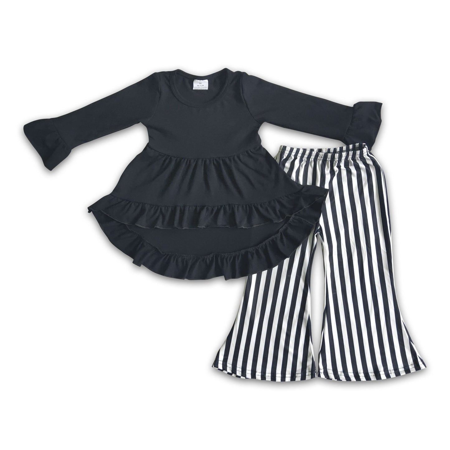 Black high low top match stripe pants girls fall winter outfits