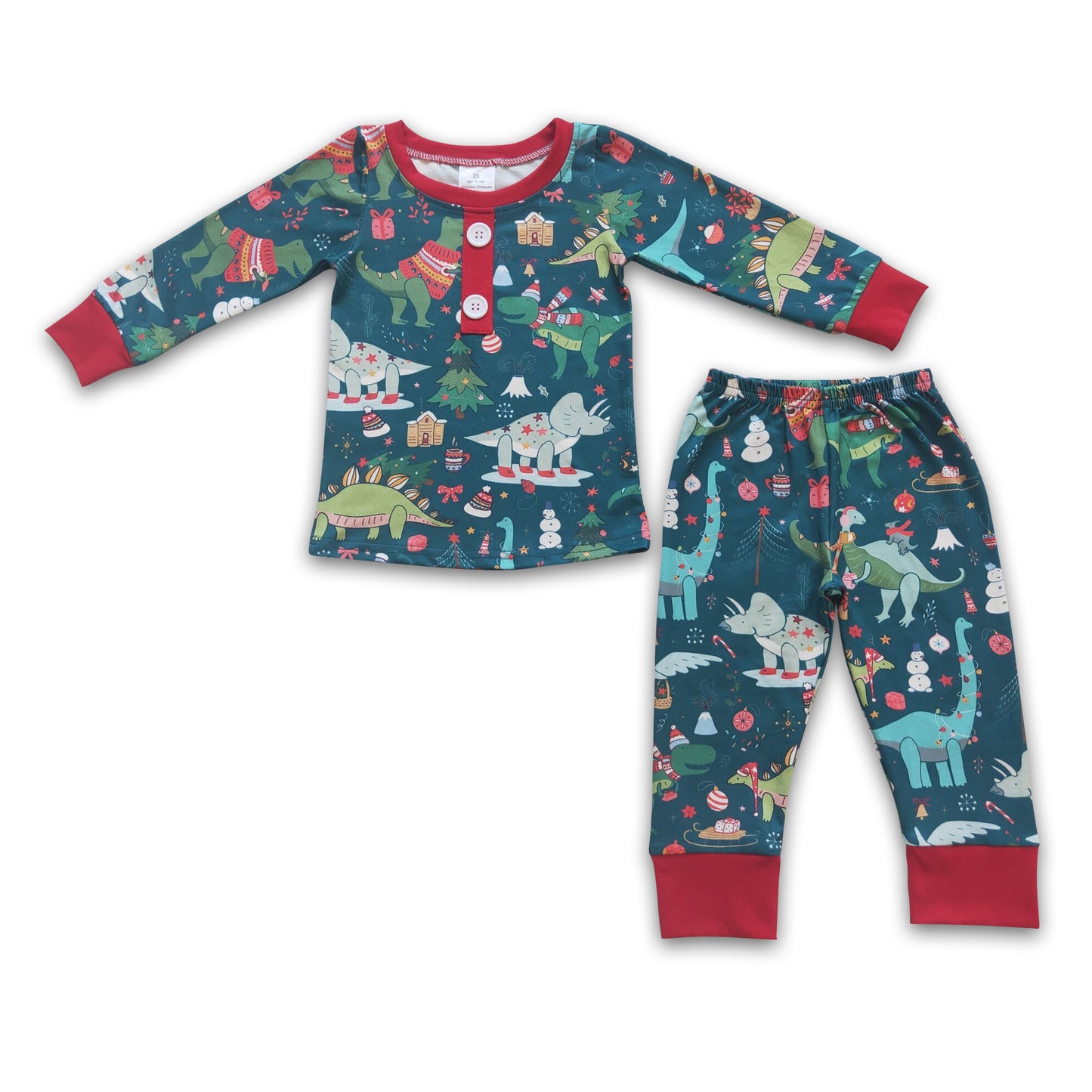 Dinosaur print long sleeve boy Christmas pajamas