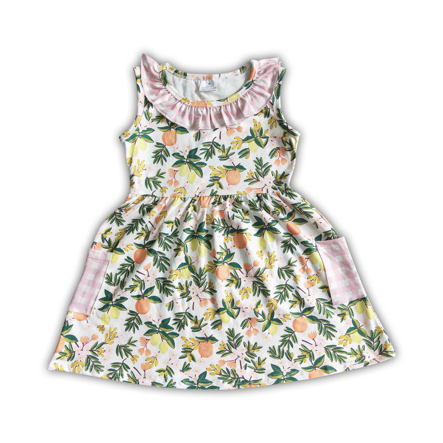 Peach lemon pocket baby girls summer dresses