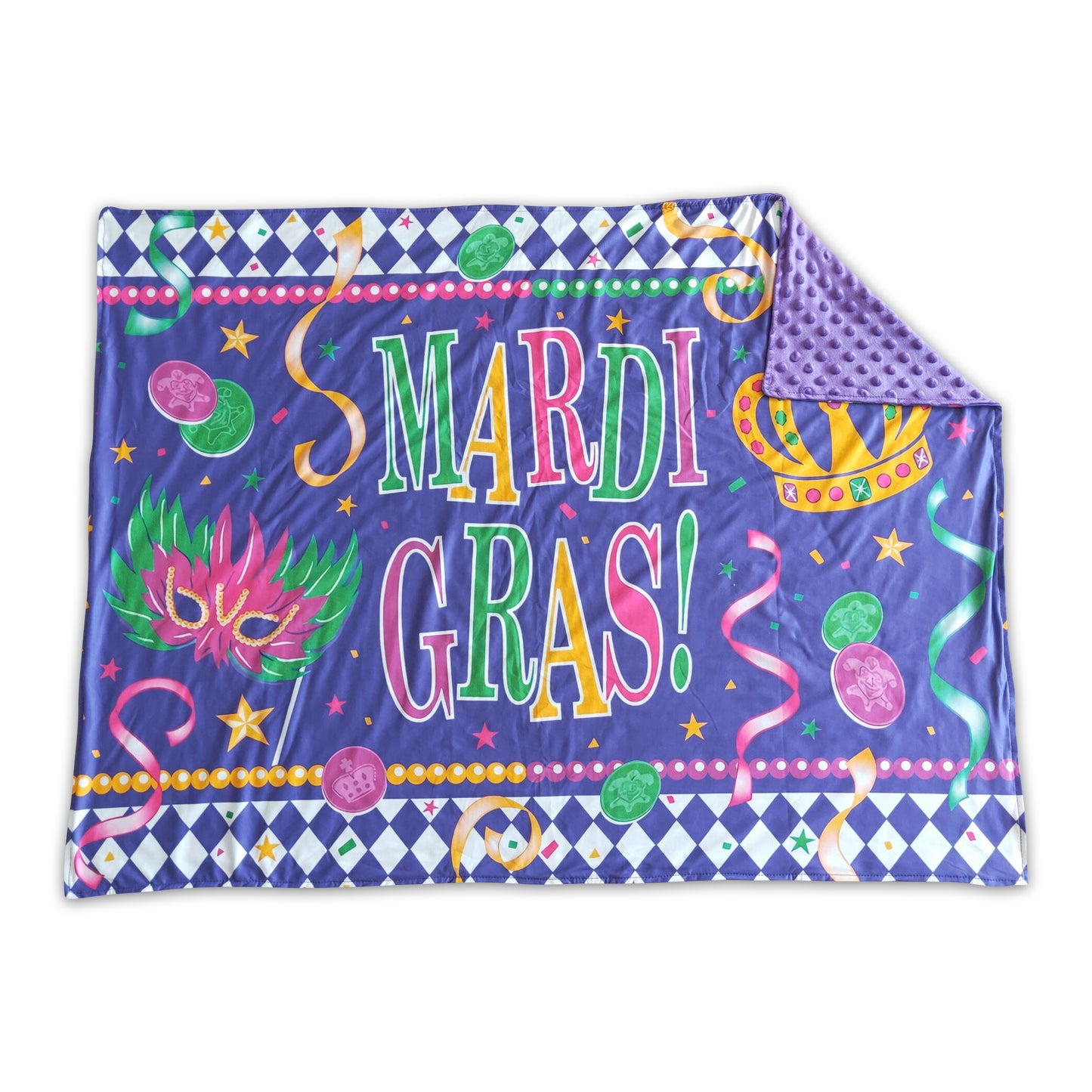 Purple minky polka dots crown Mardi Gras blankets