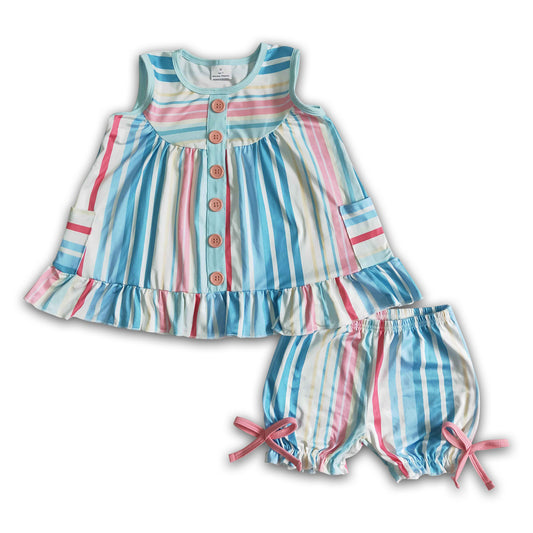 Colorful stripe pocket baby girls summer clothes