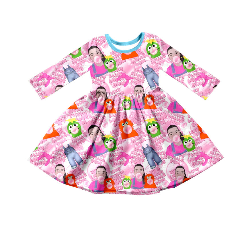 MOQ 5 pink bubble teacher long sleeves baby girls dress