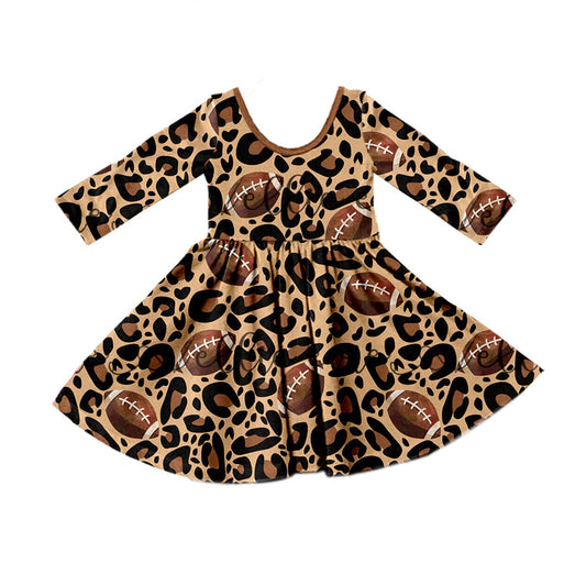 MOQ 5 leopard football long sleeves girls dress