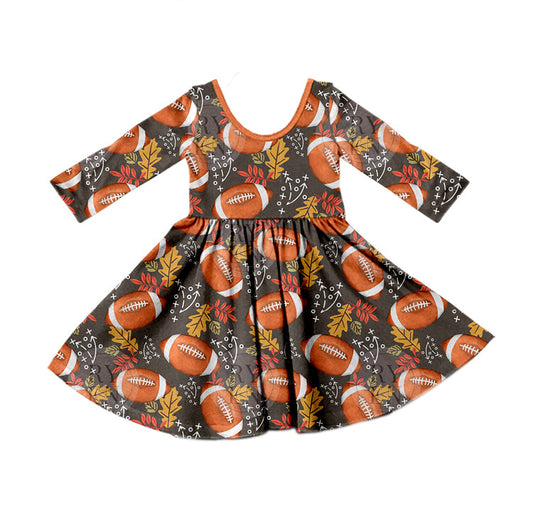 MOQ 5 long sleeves leaves football baby girls dresses