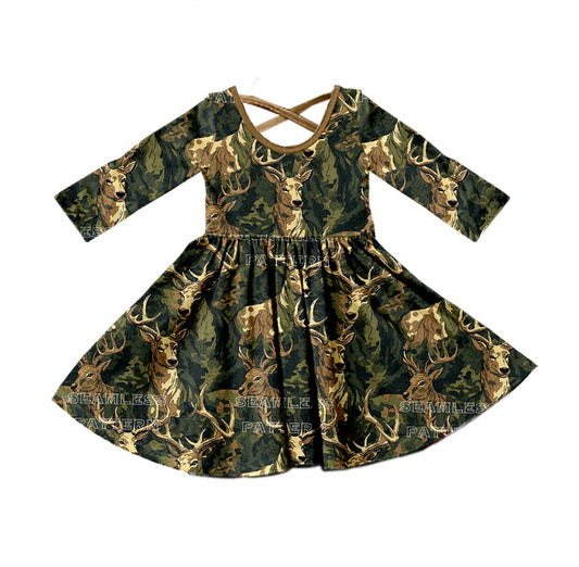 MOQ 5 deer long sleeves camo girls dresses