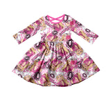 MOQ 5 long sleeves pink leopard party girls dresses
