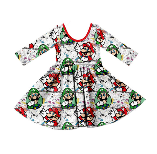 MOQ 5 long sleeves green red game girls dresses