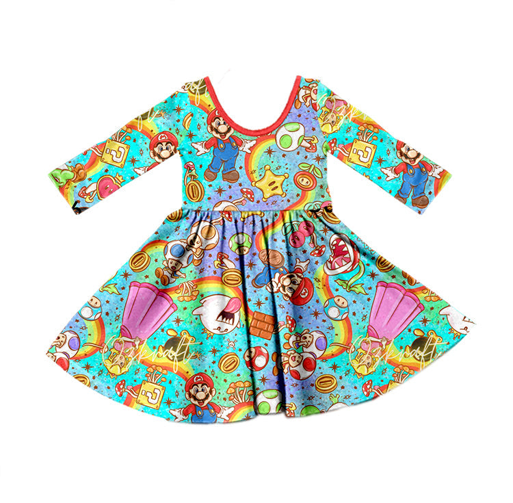 MOQ 5 long sleeves colorful game princess girls dresses