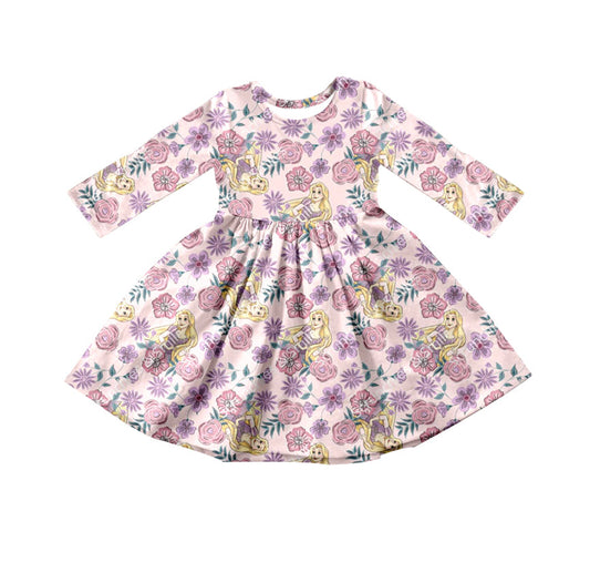 MOQ 5 long sleeves floral princess baby girls dresses