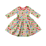 MOQ 5 stripe dogs long sleeves girls Christmas dresses