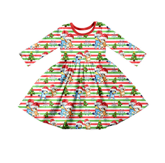 MOQ 5 stripe dogs long sleeves girls Christmas dresses