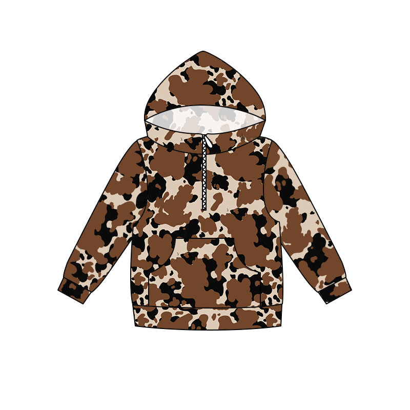 MOQ 5 brown camo long sleeves kids zipper pullover