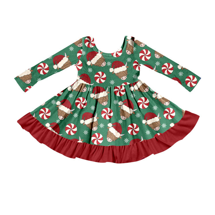 MOQ 5 red hat highland cow candy girls Christmas dress