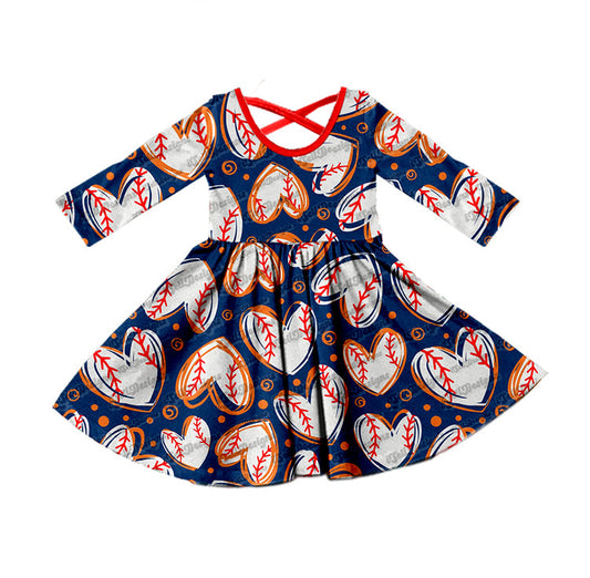 MOQ 5 heart print baseball girls twirl dress