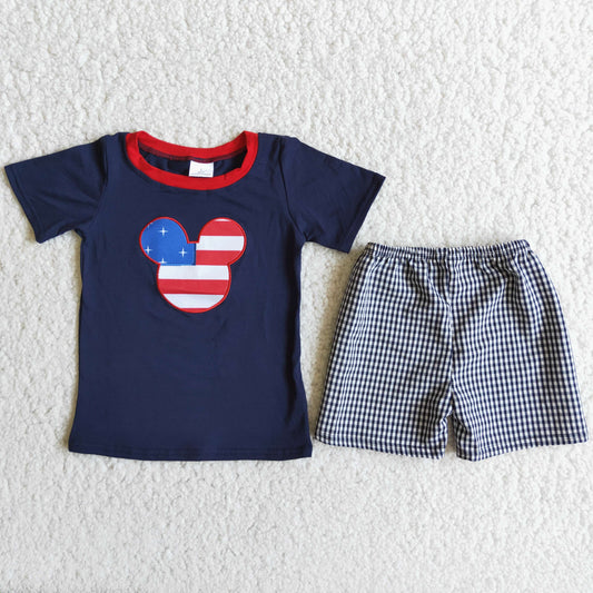 Applique cotton shirt woven shorts boy 4th of july outfits