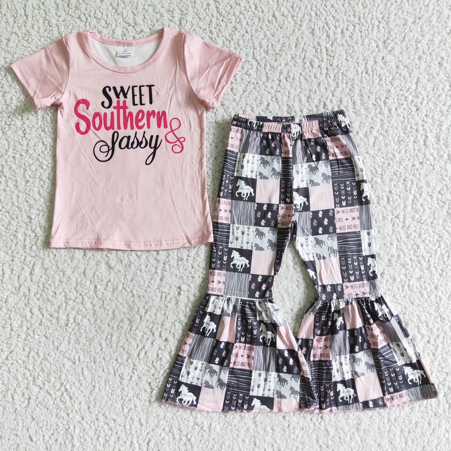 Girl Pink Lineman Bell Bottom Outfit
