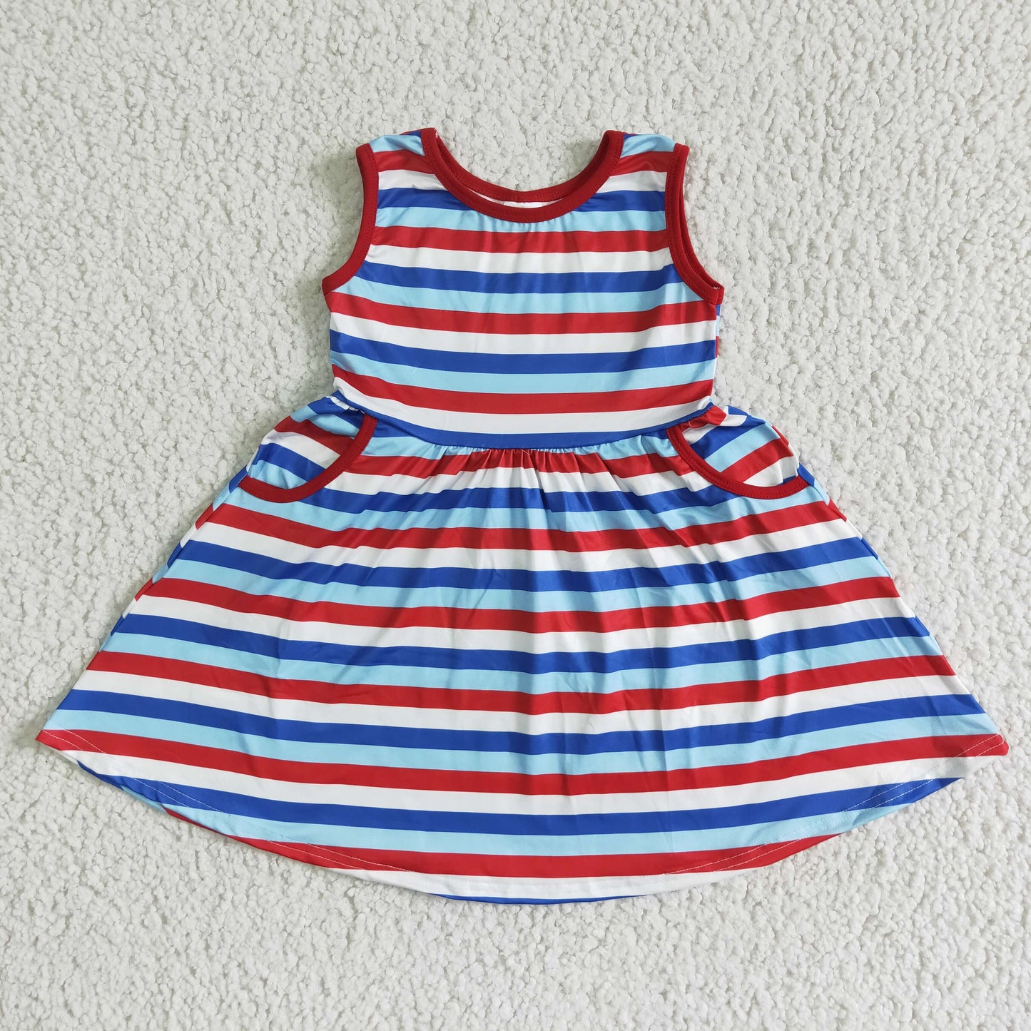 Sleeveless stripe pocket baby girls 4th of july dresses