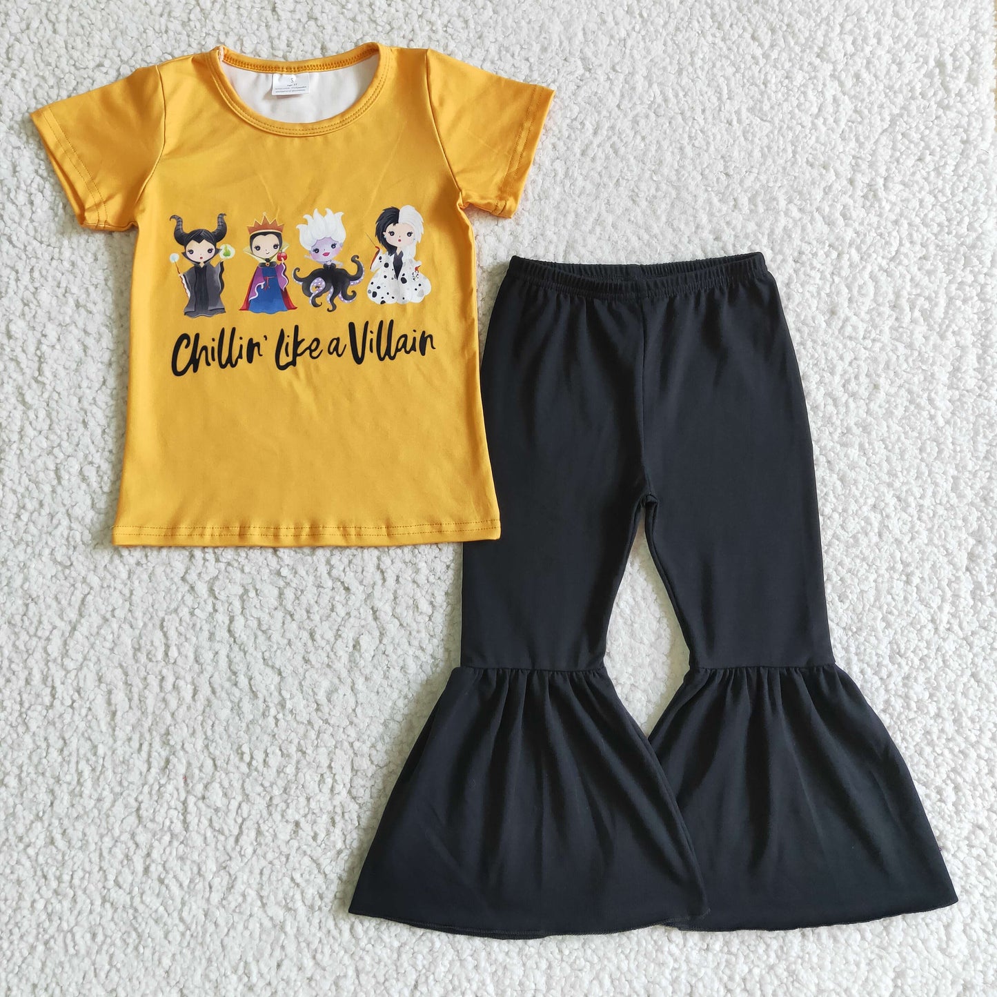 Yellow Screen print witches shirt pants girls outfit