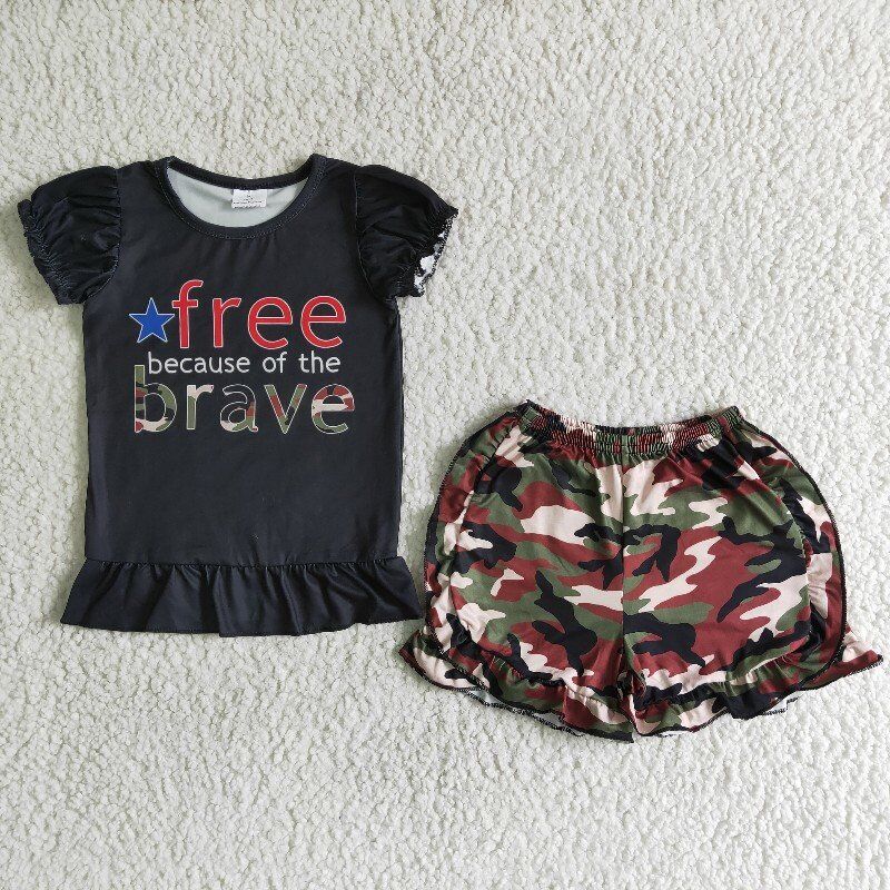 Free because of brave shirt camo shorts girls summer clothes