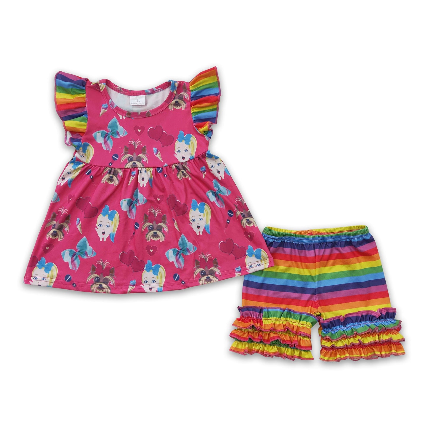 Heart pearl set rainbow shorts big girls outfits