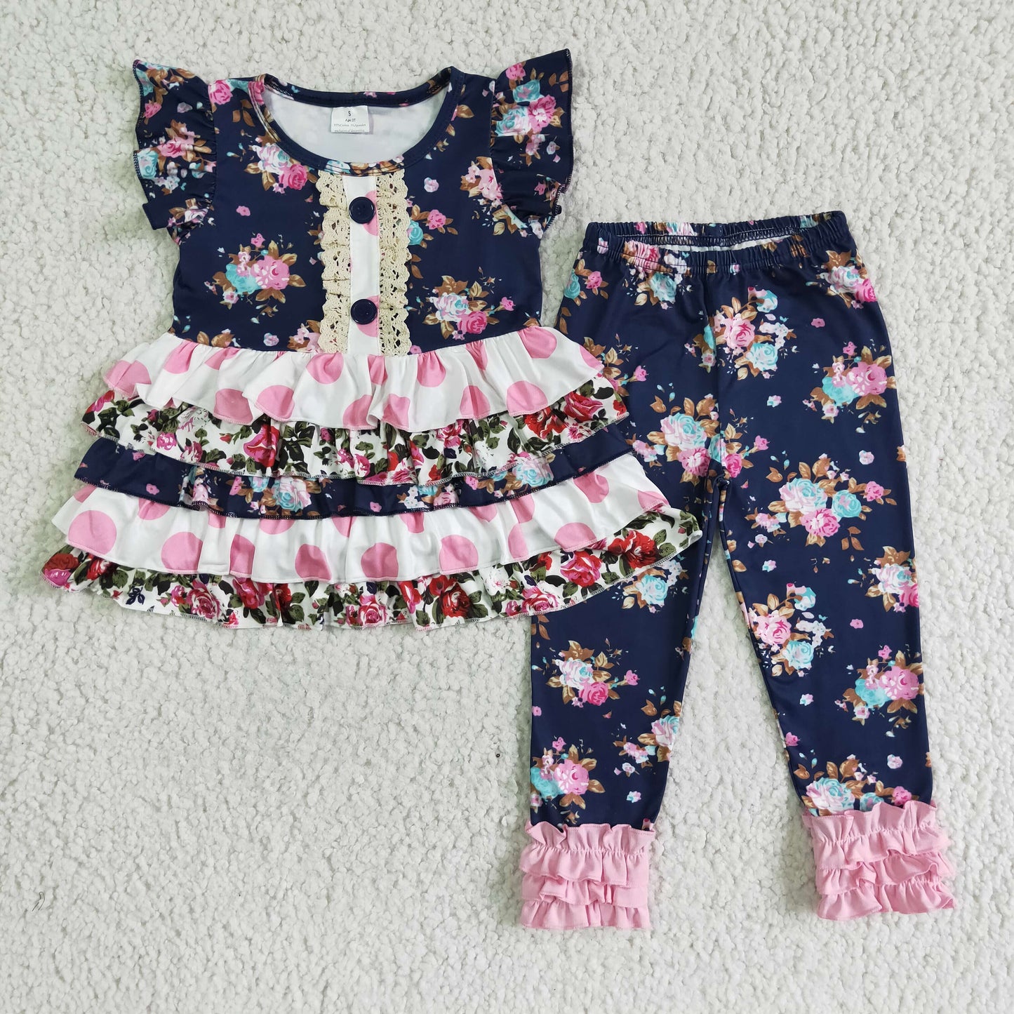 Girl Blue Floral Ruffles Tunic  Outfit