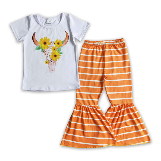 Girl Cow Head Orange Striped Outfit