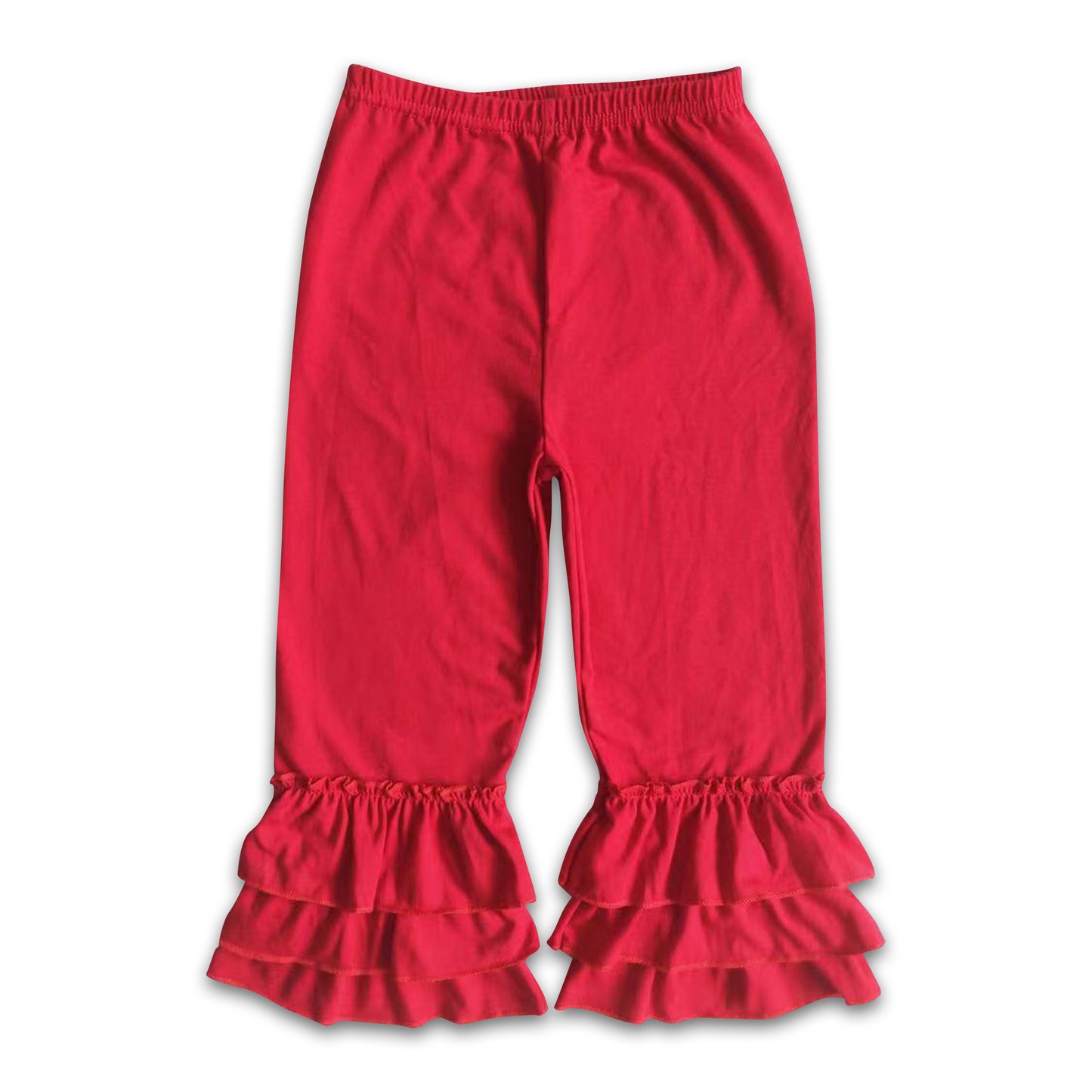 Red triple ruffle cotton pants