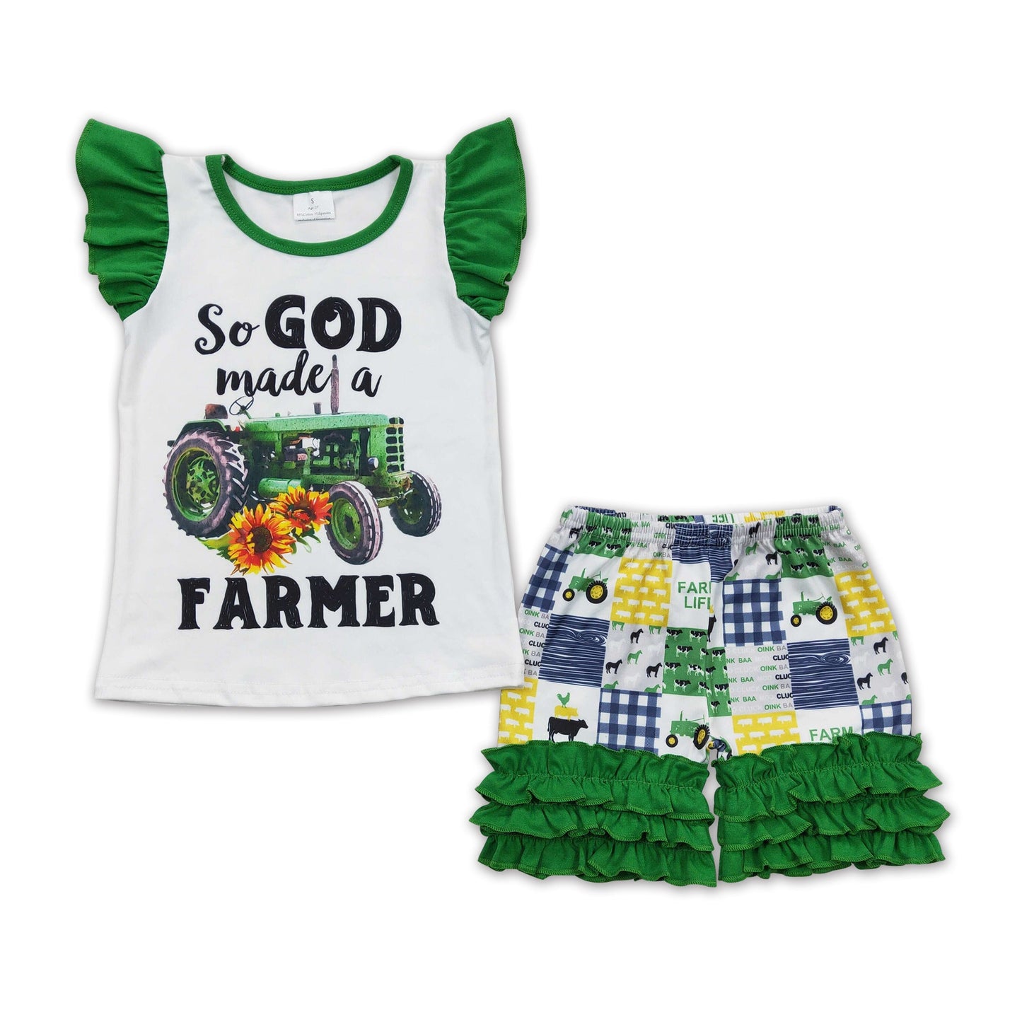 So god made a farmer tractor kids girls farm clothing set