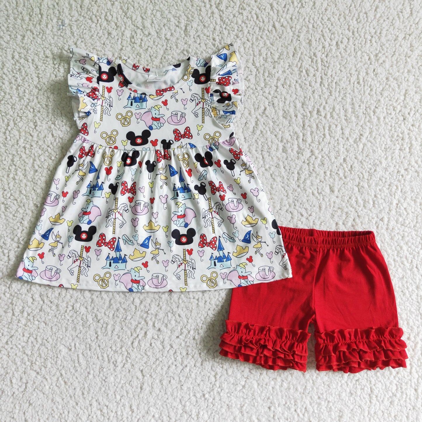 Flutter sleeve snacks park cute print girls boutique outfits
