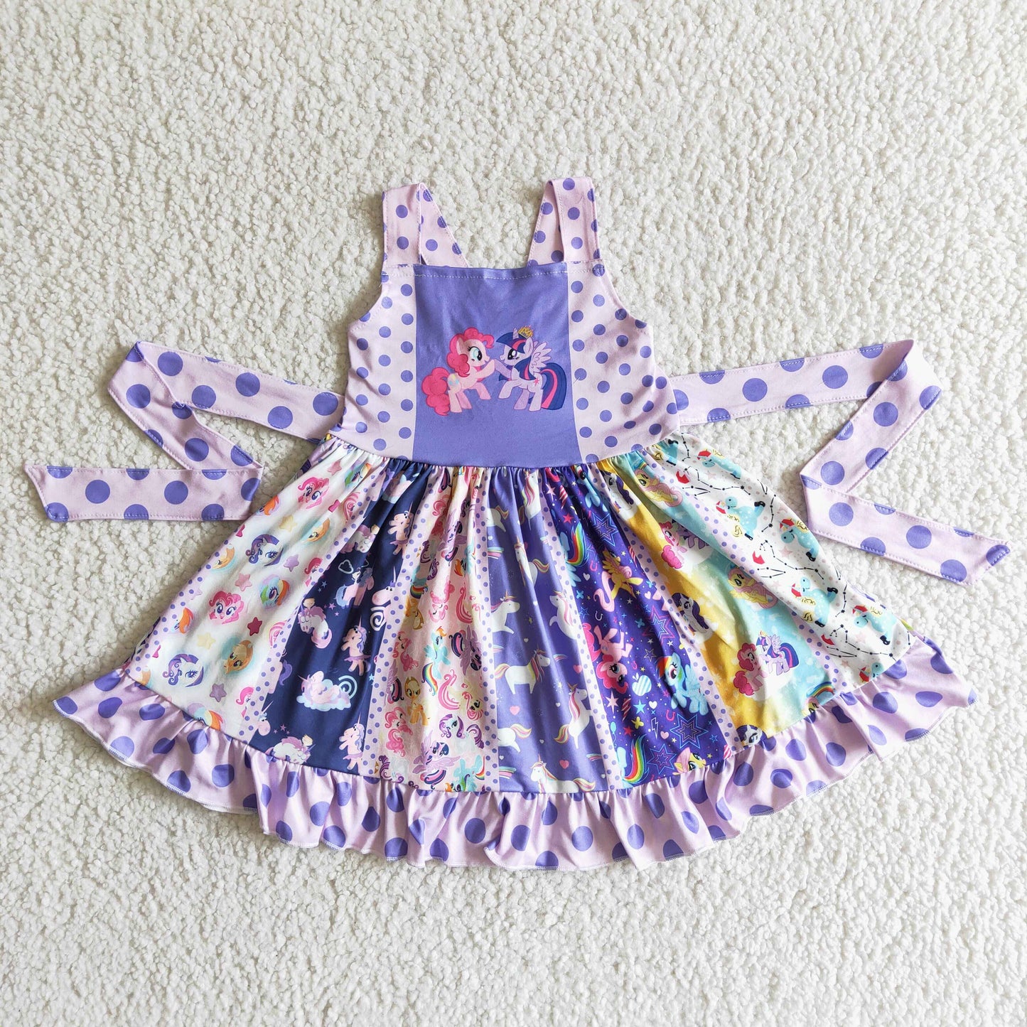 Girl purple polka dots horse panel twirl dresses