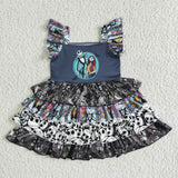 Girl flutter sleeve skull ruffles Halloween dress