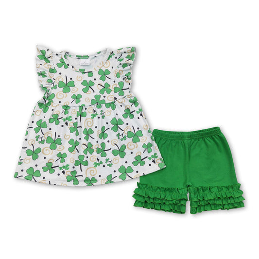 Flutter sleeves clover green shorts girls st patrick's outfits