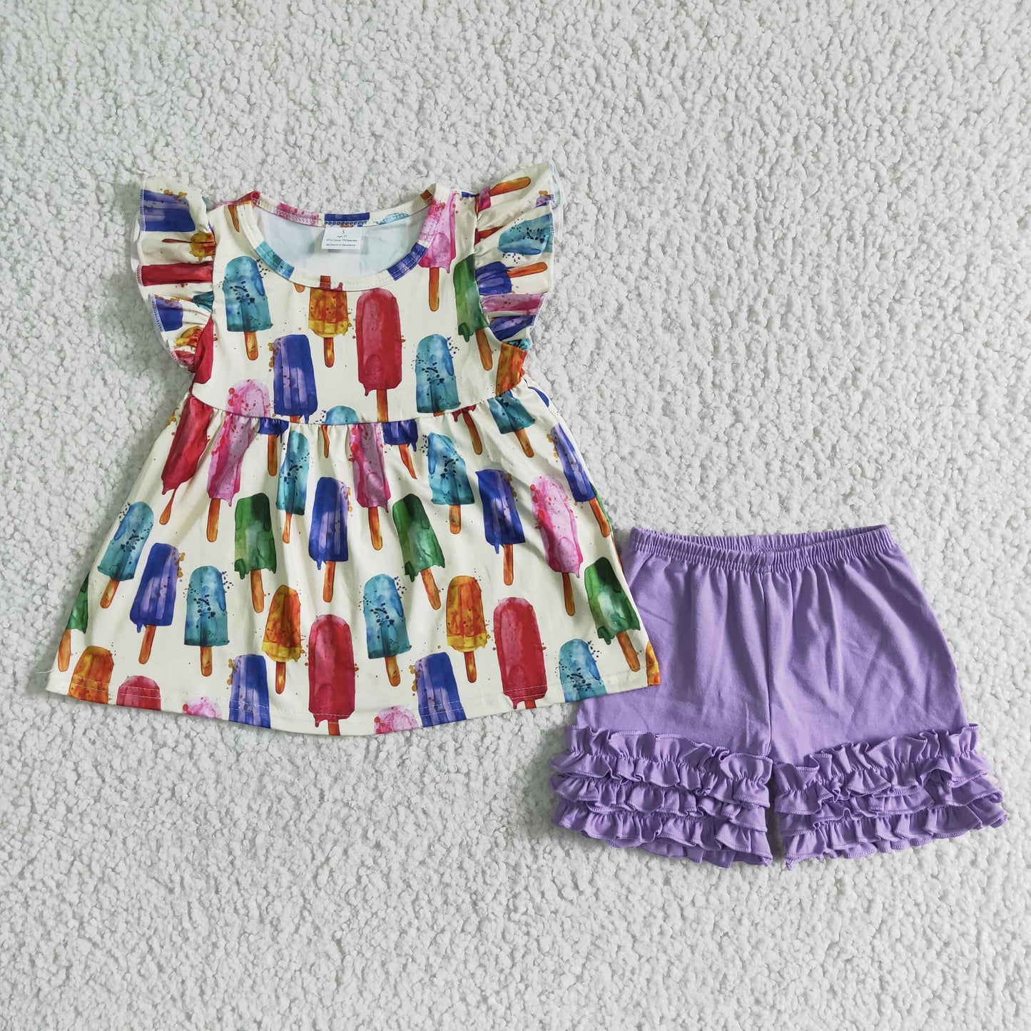 Popsicle flutter sleeve purple shorts girls summer clothes