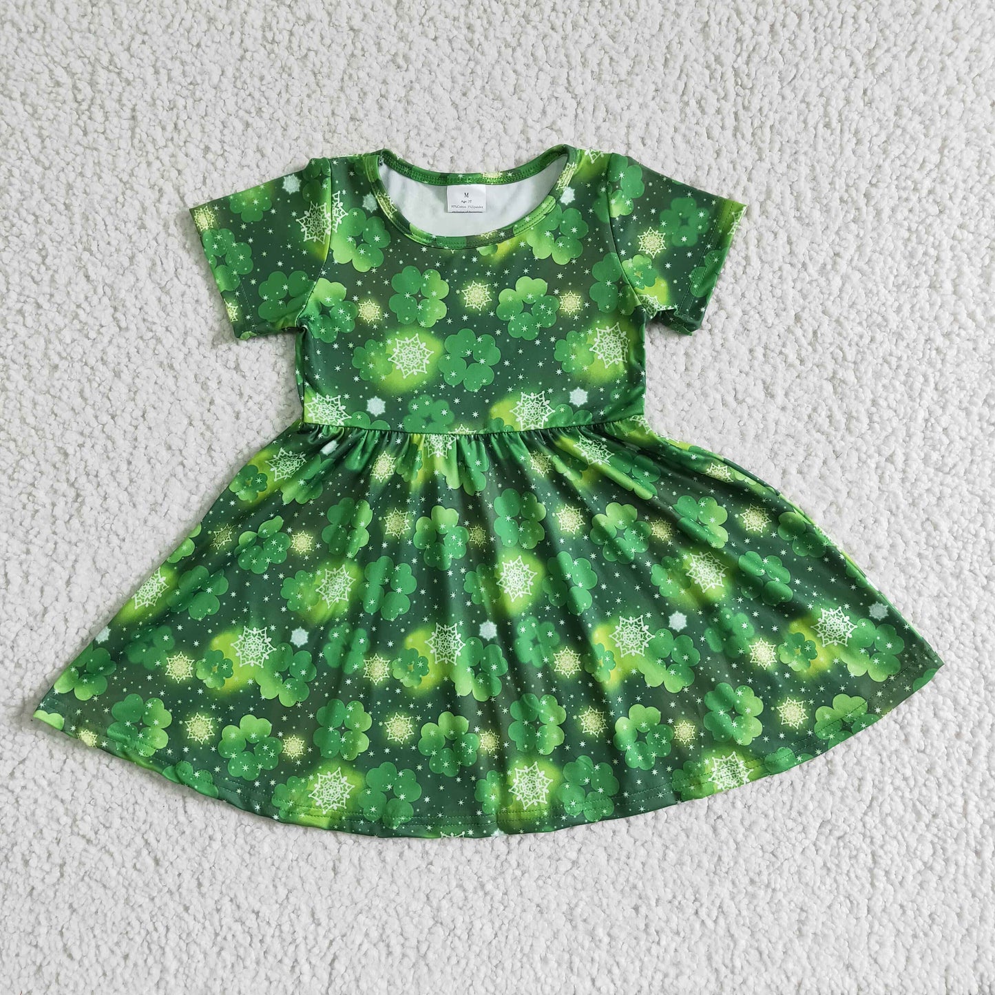 Green short sleeve st patrick twirl dresses