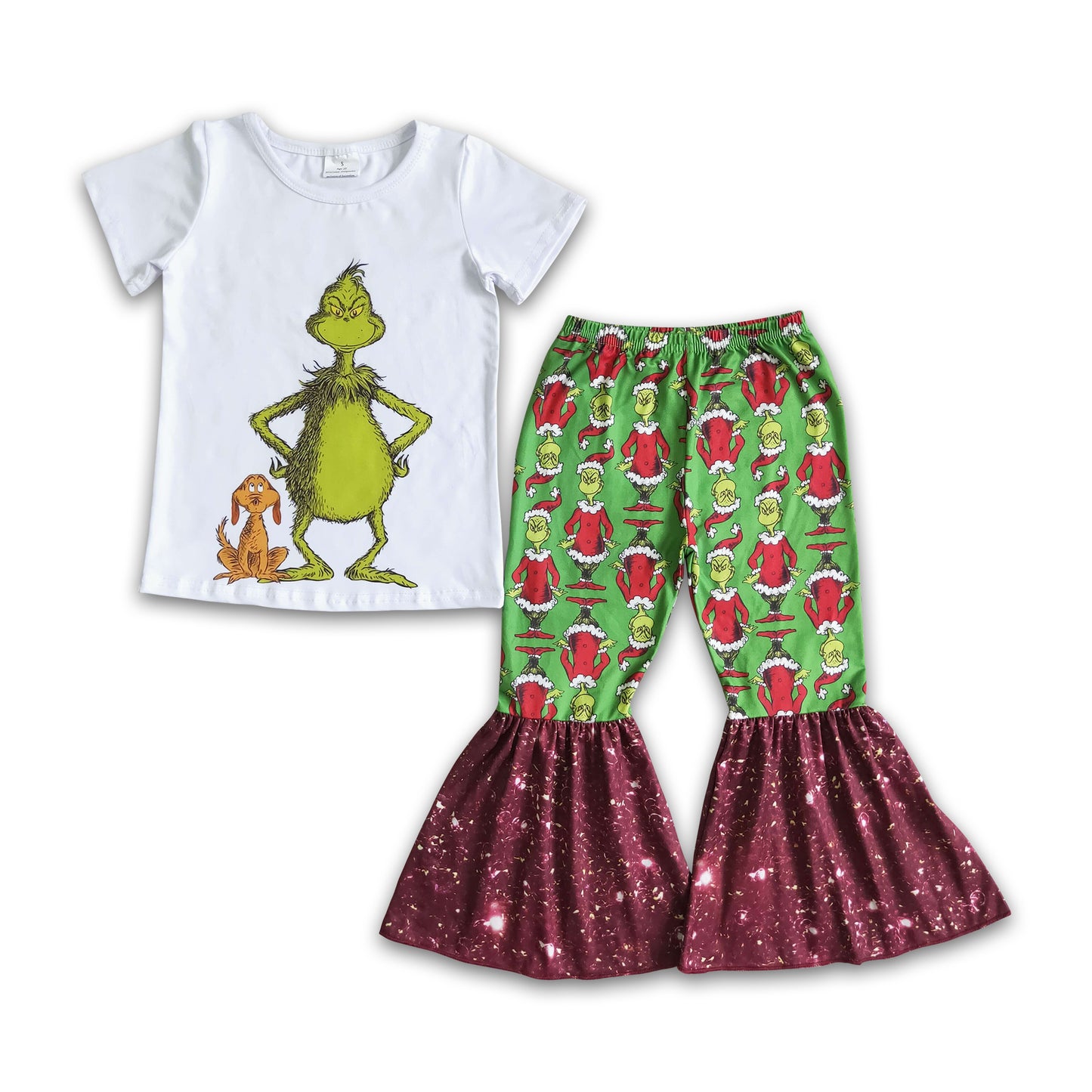 White green face shirt bell bottom pants Christmas outfits