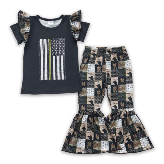 First in last out flag kids girls clothing set