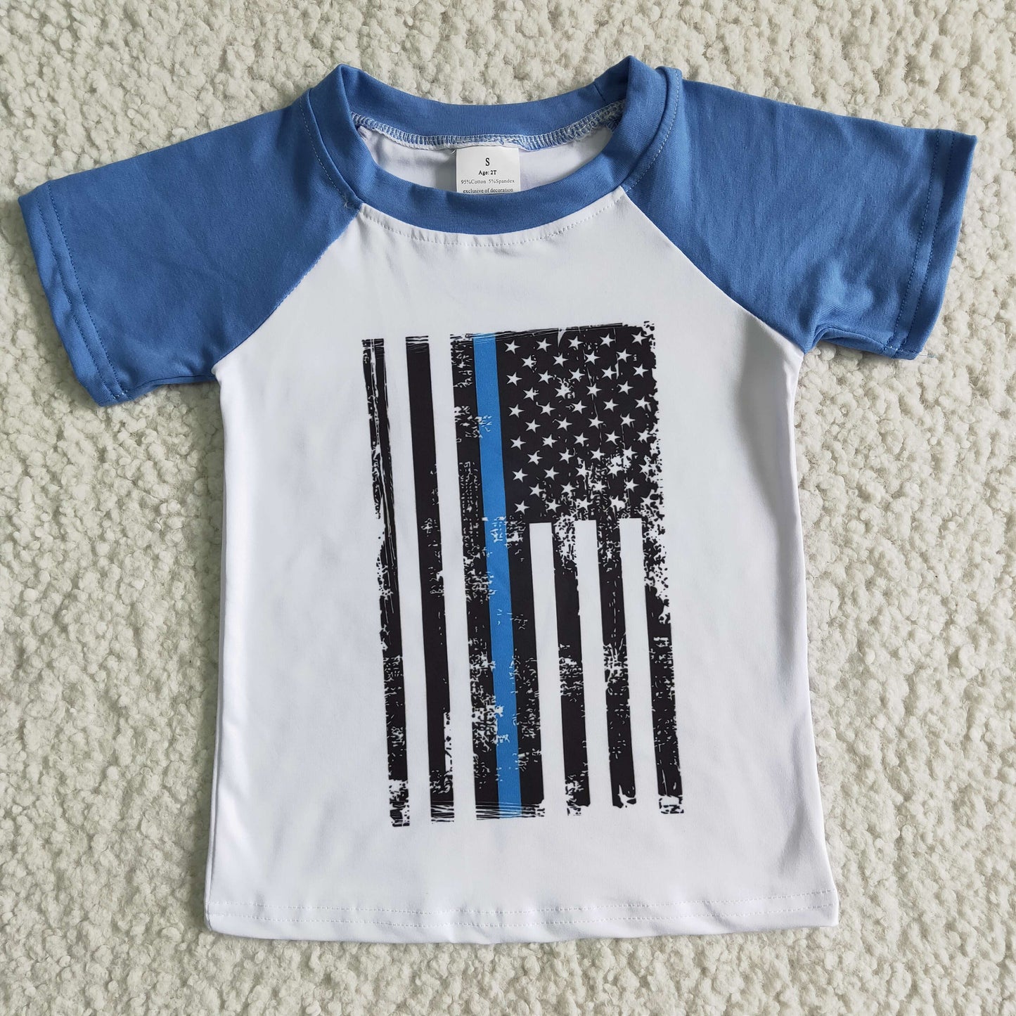 Blue short sleeve flag print boy shirt