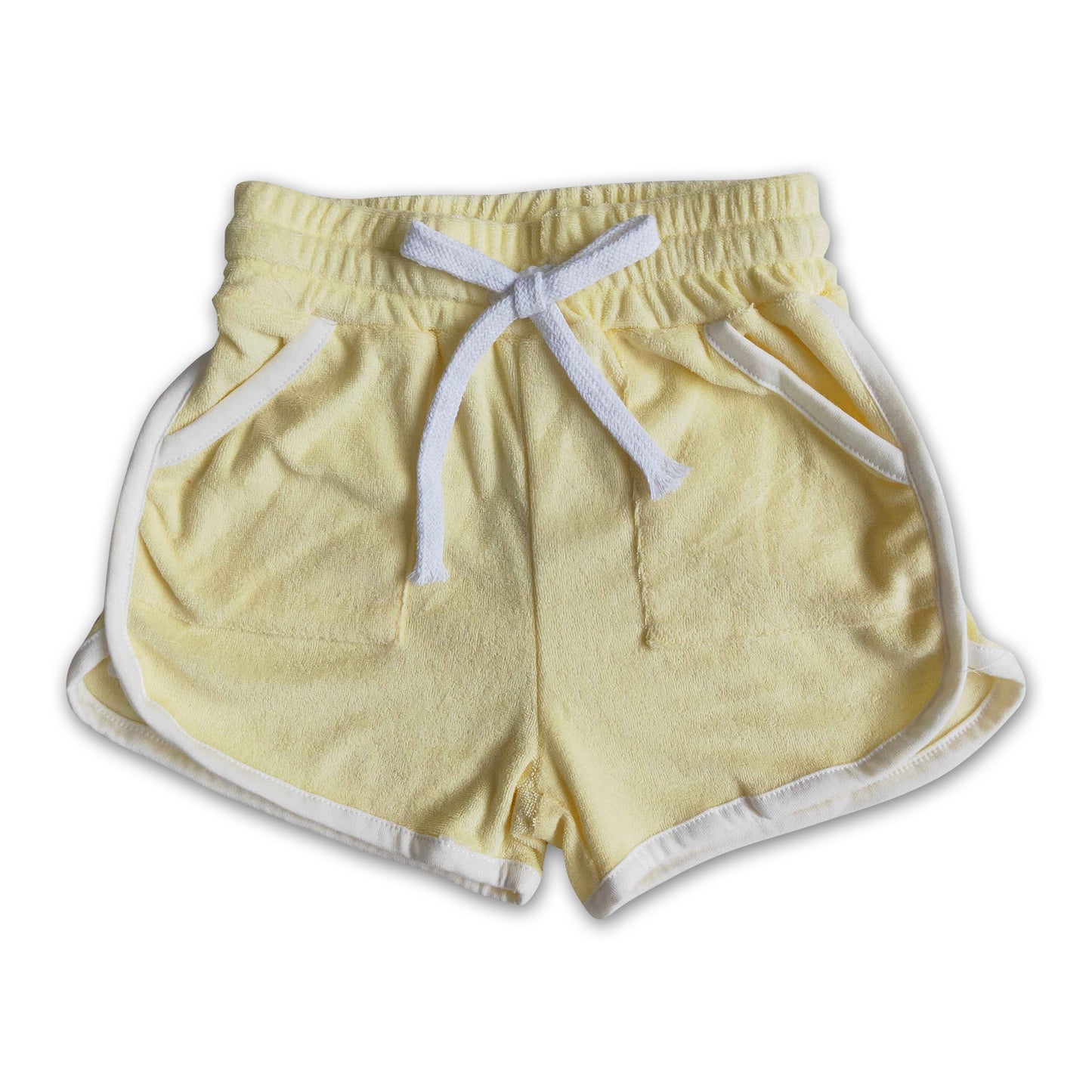 High quanlity cotton yellow towel fabric drawstring girls summer shorts